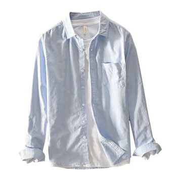 100% Bombaž blagovne znamke srajce moške jeseni dolgo sleeved majico za moške modra, oxford srajce moški vrhovi solid majica mens srajca camisa