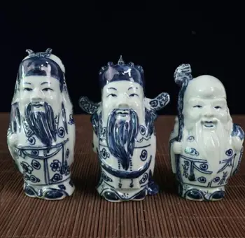 Kitajska seiko Modre in bele keramične Fu lu shou tri bog obrti kip niz